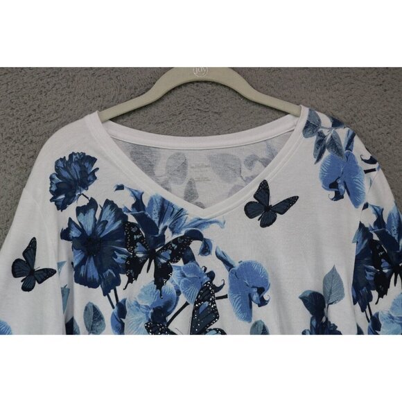 Alia 3/4 Sleeve Butterflies Studded Tee Shirt-Size 1X-Pretty & Soft - Picture 4 of 9